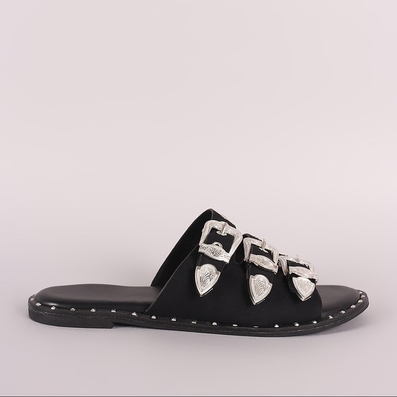 Black studded 3 strap buckle sandals 1 LEFT!!!! - Picture 5 of 6